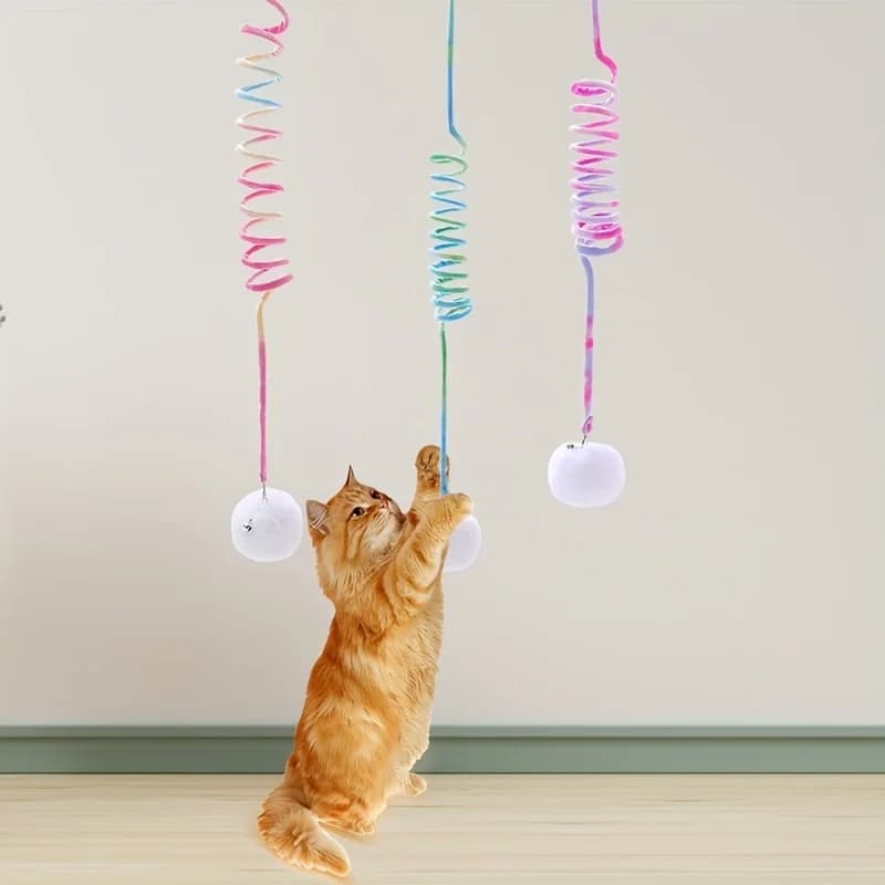 Teasing Cat Ball Interactive Cat Toys Funny Cat Stick Spring Rope Ball Plush Toy Interactive Play Training Toys Cats Supplies