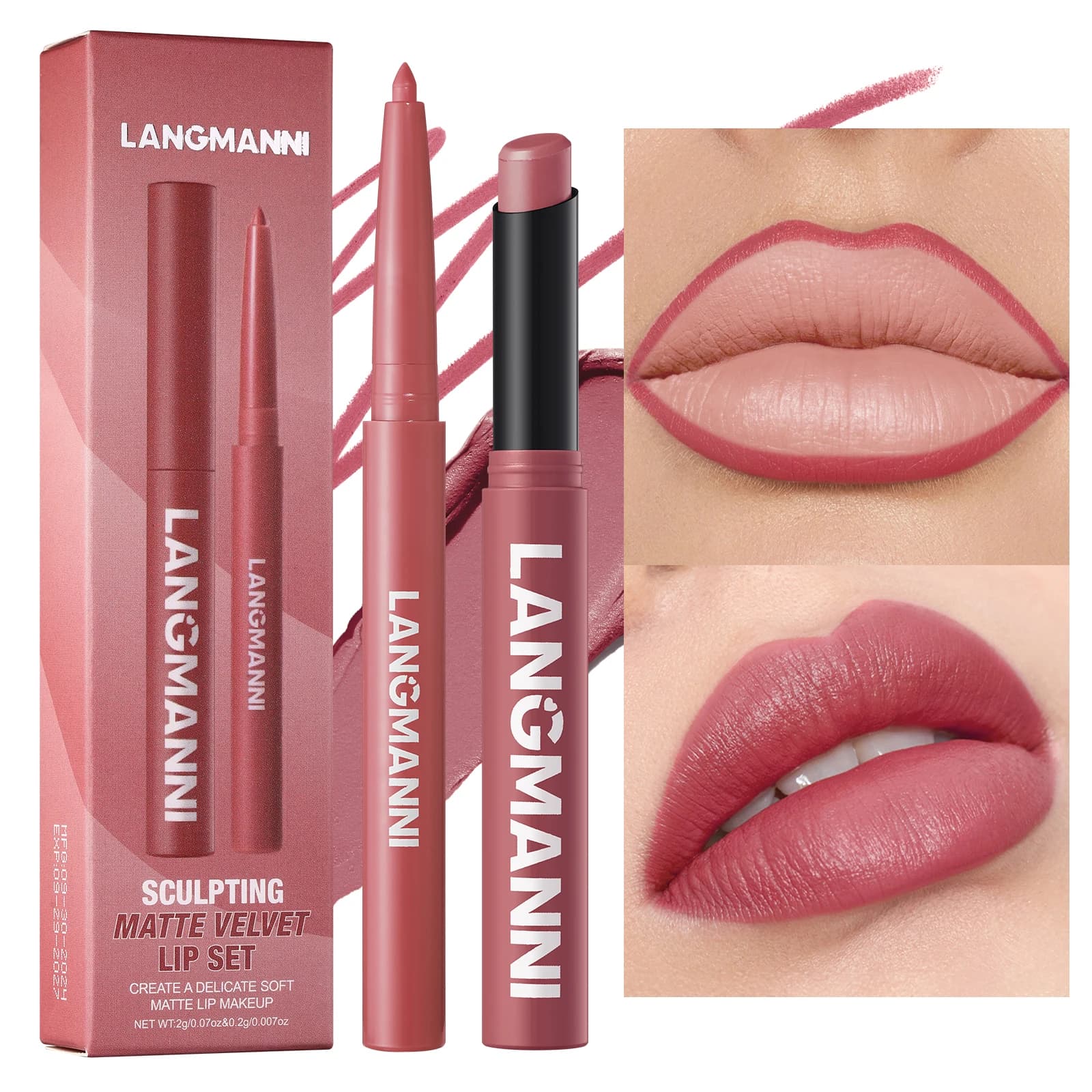 Set of lipsticks with lipstick and waterproof lipstick integrated, without drooping, does not fade, without cup, durable, easy to create a perfect makeup!