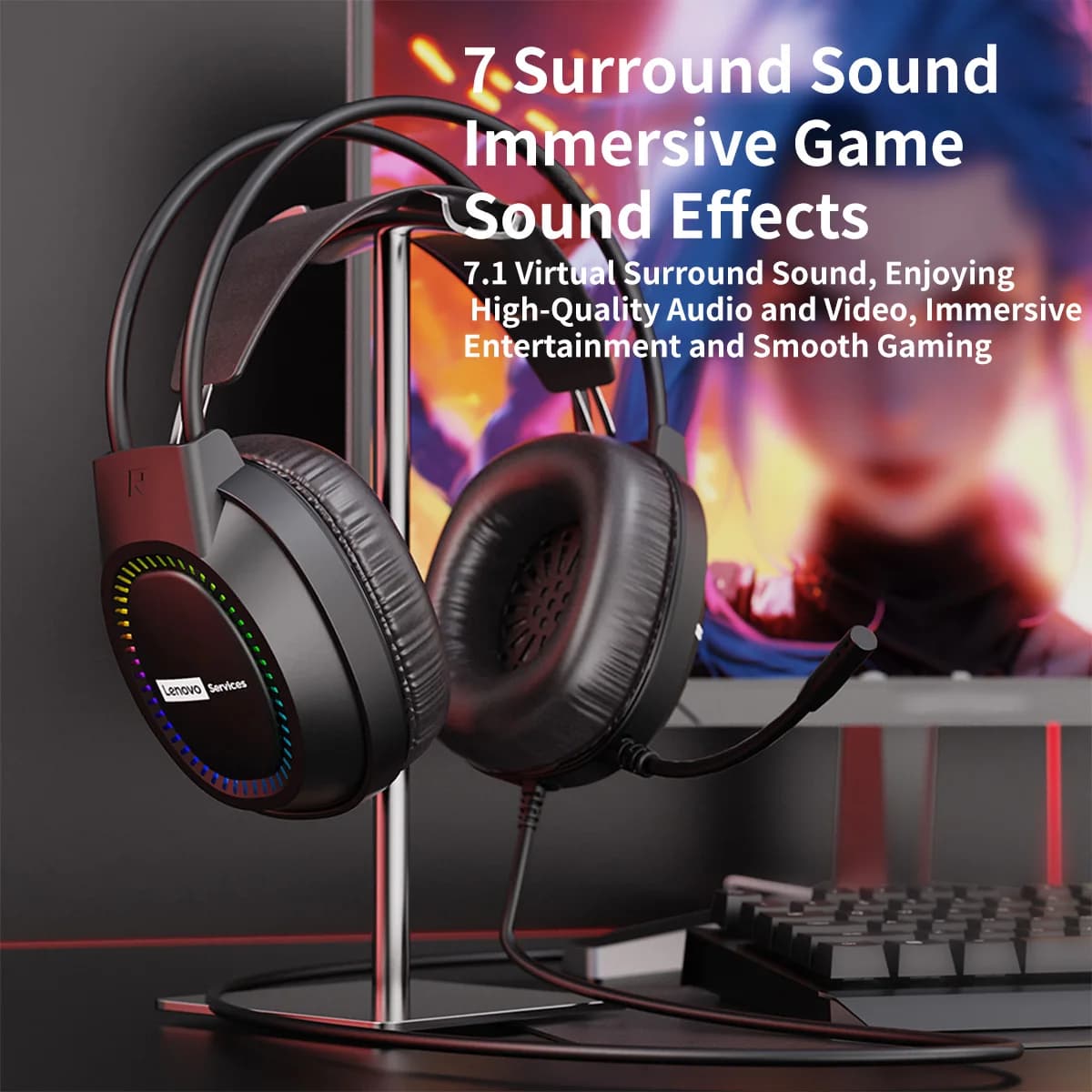 Cuffie da Gaming Lenovo per PC e Laptop con Microfono, Illuminazione RGB, Vestibilità Confortevole, Isolamento Acustico e Cancellazione del Rumore