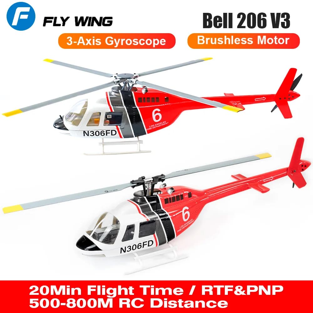 FLY WING Bell 206 V3 RC Elicottero RTF PNP 6 Canali 1/16 Motore Brushless GPS Aereo di Controllo Remoto con Controller di Volo H1