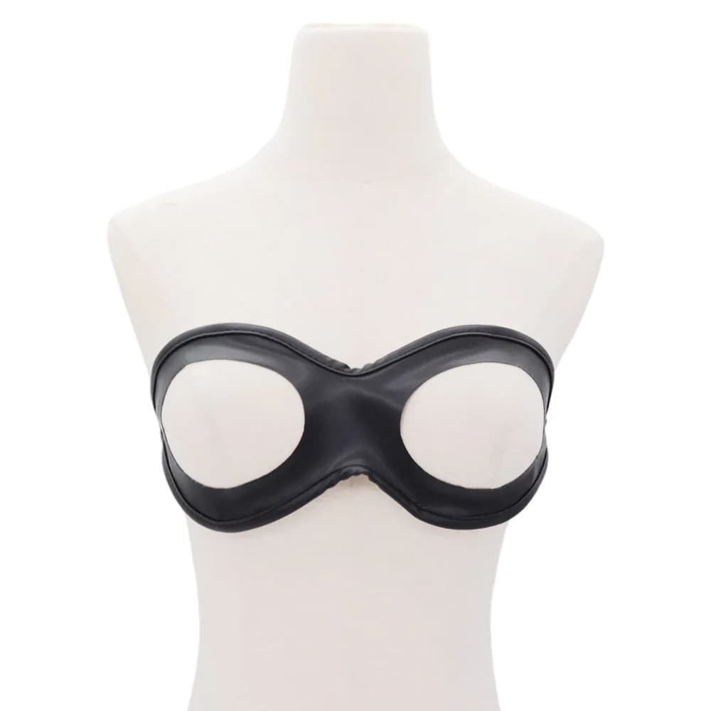 Adjustable PU Leather Low Cut Open Nipple Harness Bra BDSM Lingerie Foreplay Fetish Toy For Adult Women Couples 18+