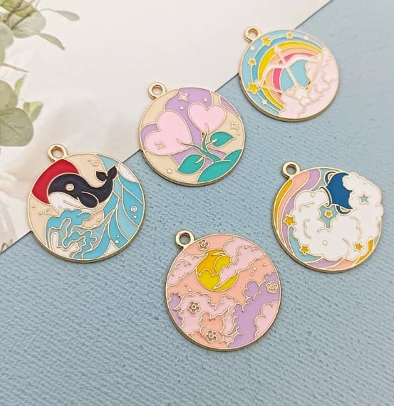 Lot 10 PCS Sun Cloud Rainbow Heart Bottl Charm Earrings DIY Key chain Necklace Pendant Bracelet Jewelry Handmade Findings Gift