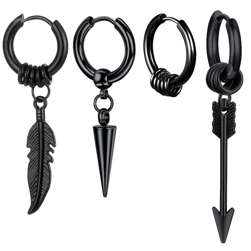 4 pezzi punk gotico moda acciaio inossidabile piuma freccia cono cerchio pendente orecchini a cerchio pendenti set per uomo donna festa quotidiana