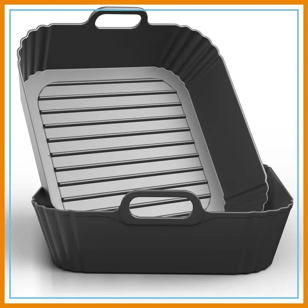 Fodere in silicone quadrate grandi da 9 pollici per friggitrice ad aria, confezione da 2, accessori da forno riutilizzabili per friggitrici ad aria da 5-8QT