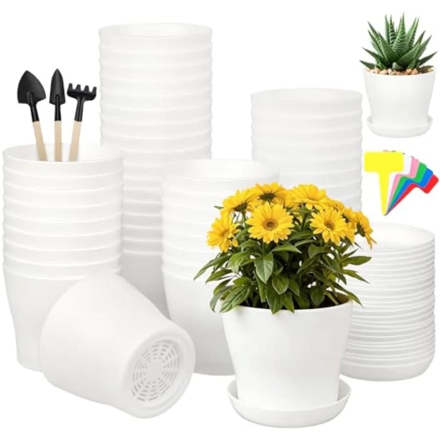 Hahood Set di 8 Vasi in Plastica per Piante, Fioriere da Interno, Vasi Rinforzati per Semina e Germinazione con Drenaggio