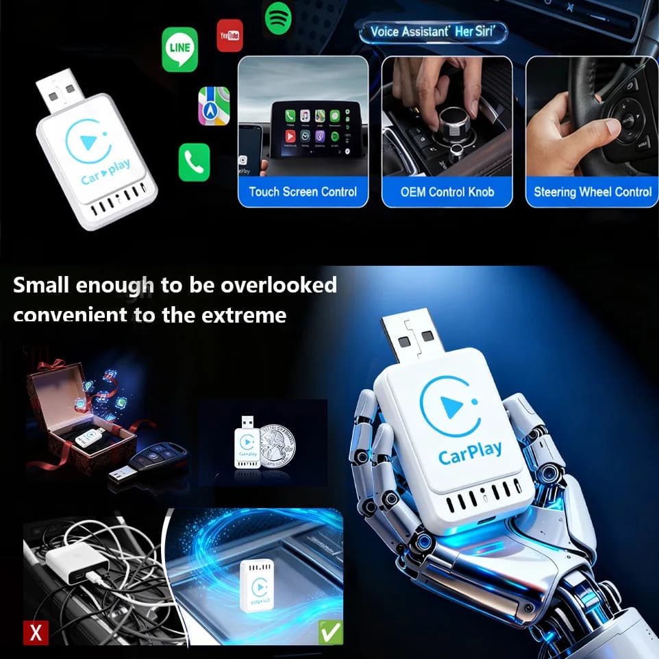 Mini Box Wireless Carplay Android Smart, Plug & Play, Converte Carplay Cablato in Wireless