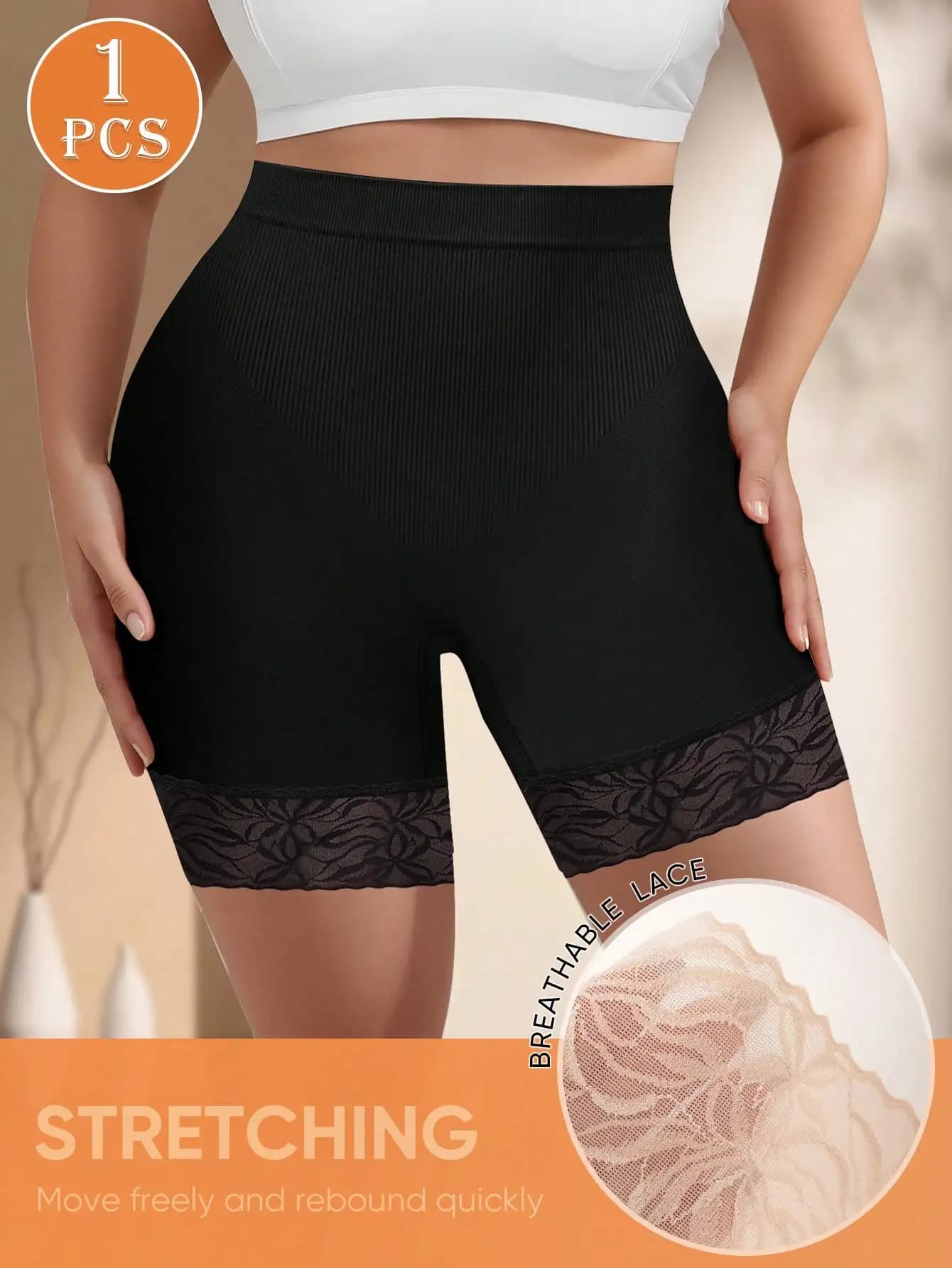 Slip a vita alta da donna taglie forti, traspiranti, con finiture in pizzo, elasticizzati e confortevoli