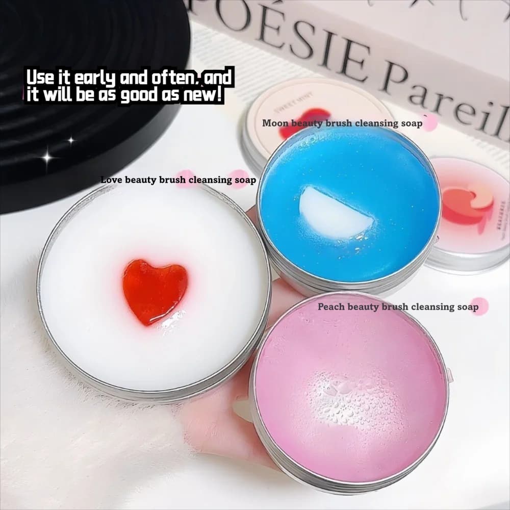 Cleaning soap for heart-shaped makeup brushes, fast drying detergent soap, deep cleaning, multifunctional, reusable, for cleaning sprays for dust
