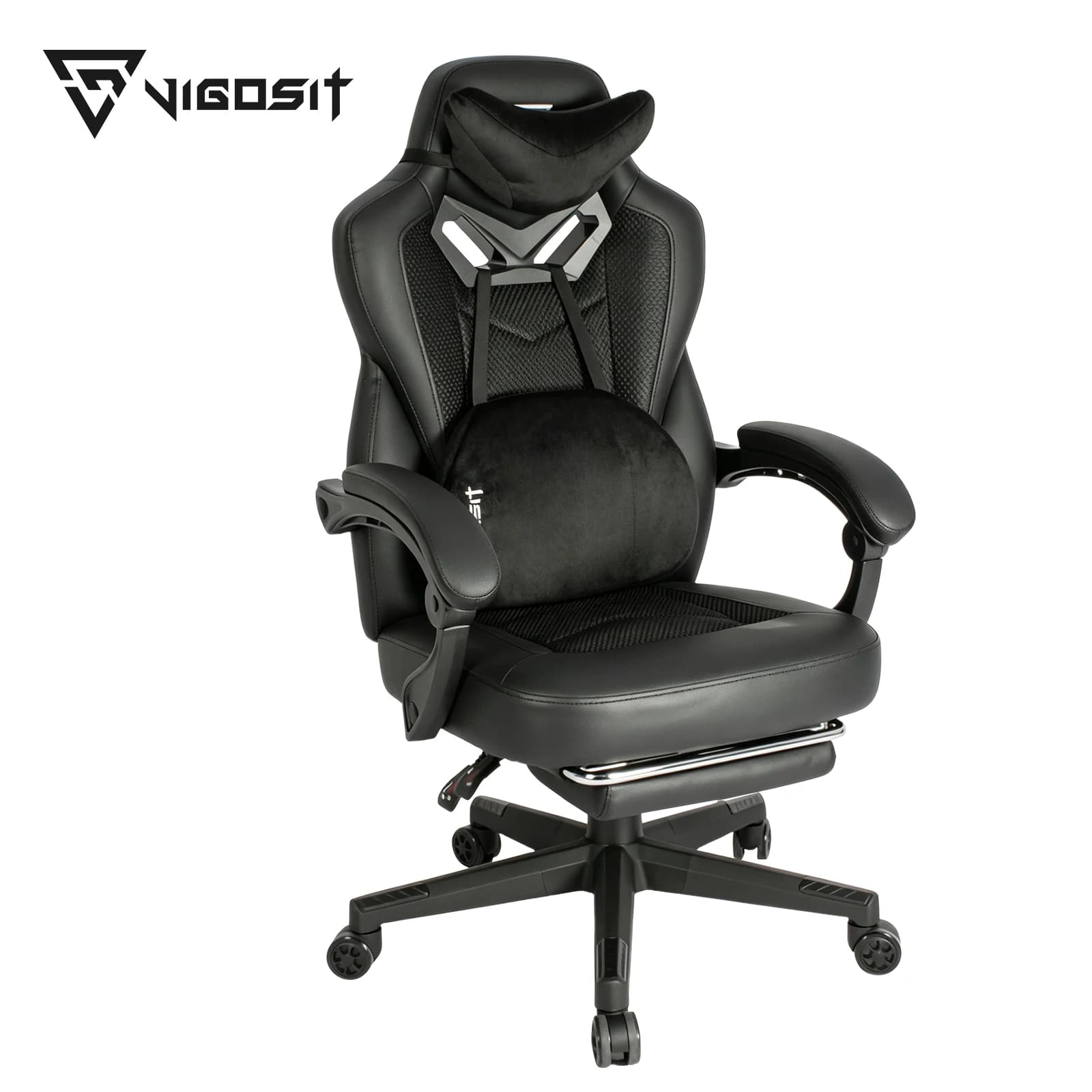 Sedia da gaming ergonomica Vigosit con rivestimento in tessuto, poggiapiedi, regolabile, per gaming e ufficio