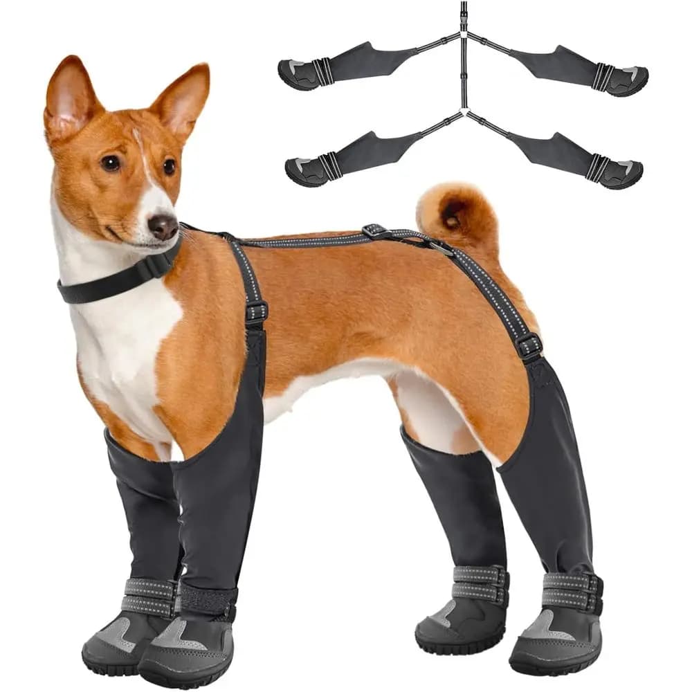 Stivali Impermeabili Antiscivolo per Cani con Bretelle Regolabili, Ideali per Escursioni Invernali e Protezione dalla Pioggia (Nero, Taglia 7)