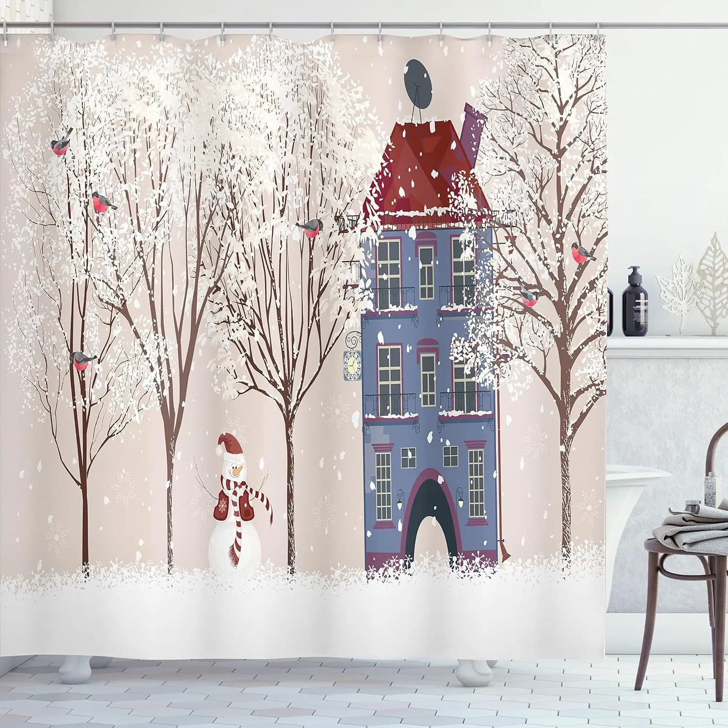 Whimsical Gingerbread House Shower Curtain Cute Cartoon Spring Bathroom Decor Seasonal Fantasy Waterproof Art for Home Shower Cu