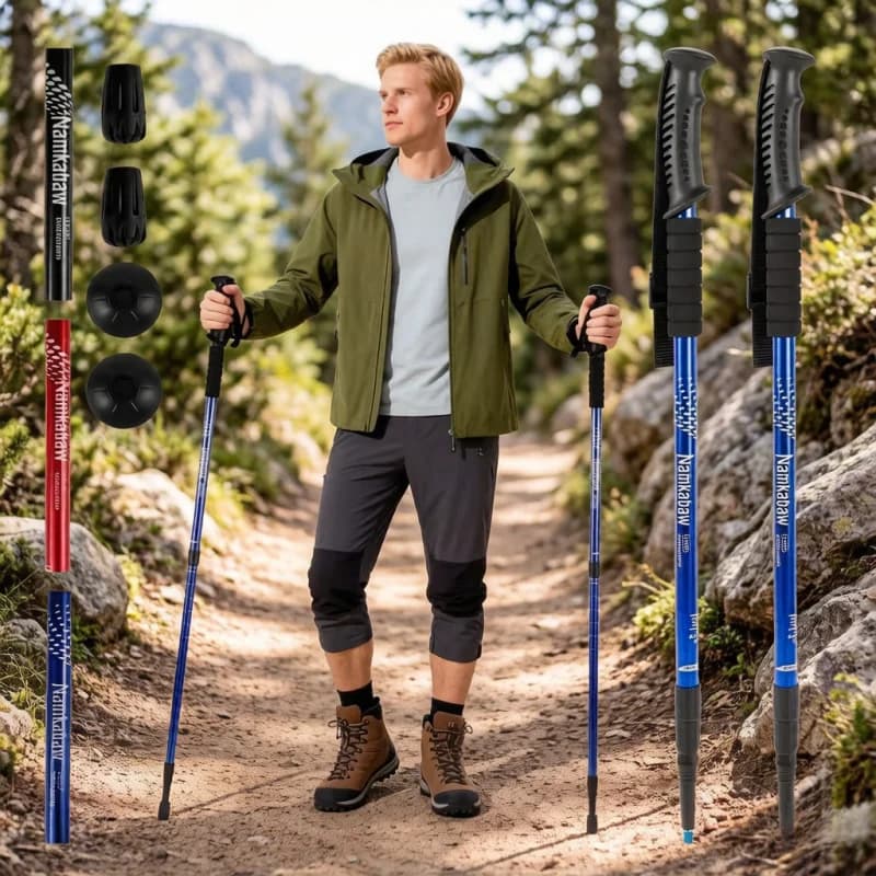 Ultralight 3-Section Trekking Poles, Adjustable Aluminum Alloy Nordic Walking Sticks, Telescopic Non-Slip for Men Women Hiking