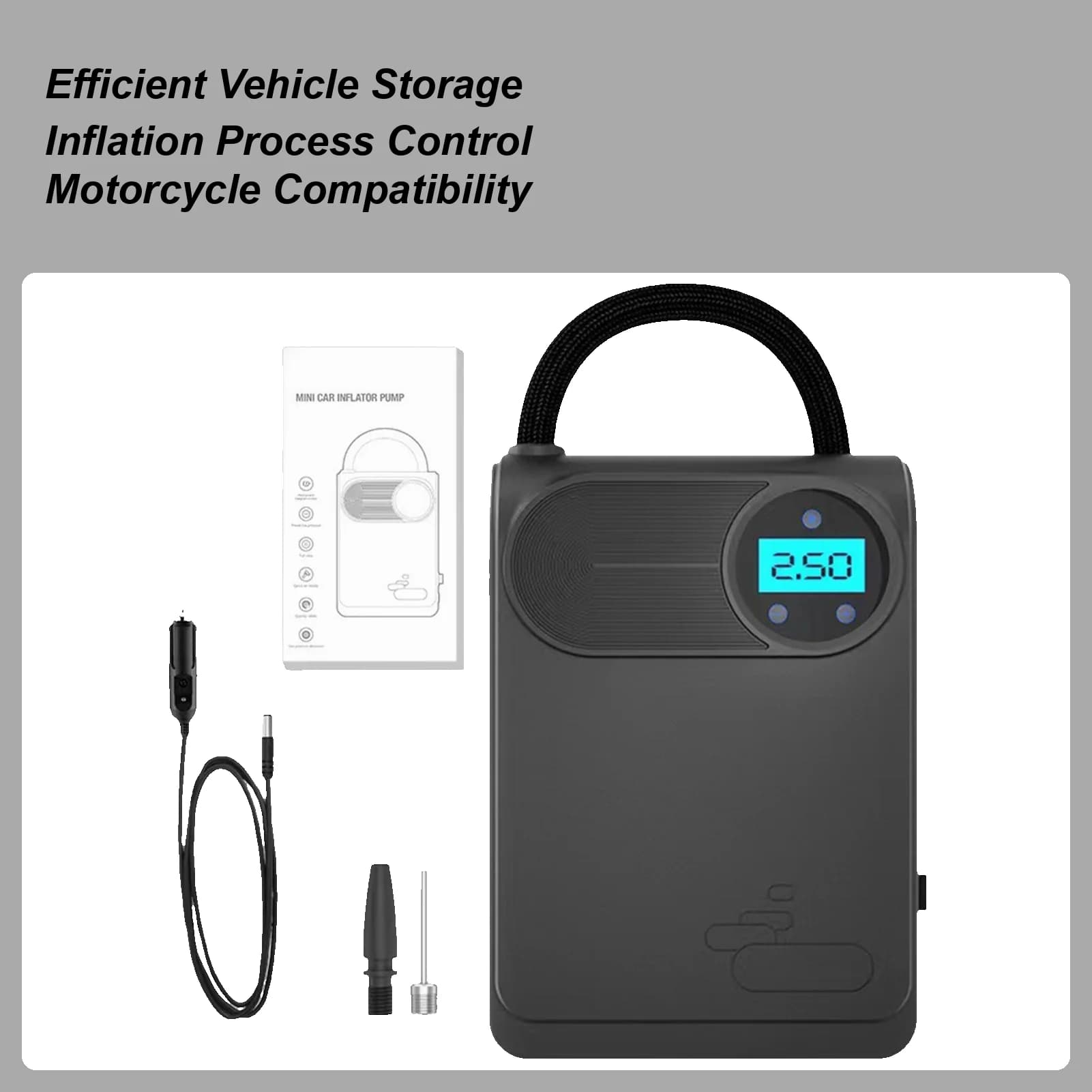 Gonfiatore per pneumatici Display digitale Strumento di gonfiaggio automobilistico cablato Pompa d'aria intelligente per pneumatici per auto per motocicli Bici Bicicletta