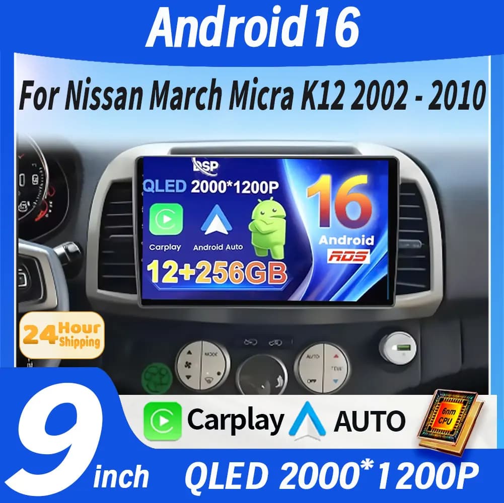 Autoradio Android per Nissan March Micra K12 2002-2010 Navigazione GPS Stereo 5G WIFI Multimedia Wireless Carplay