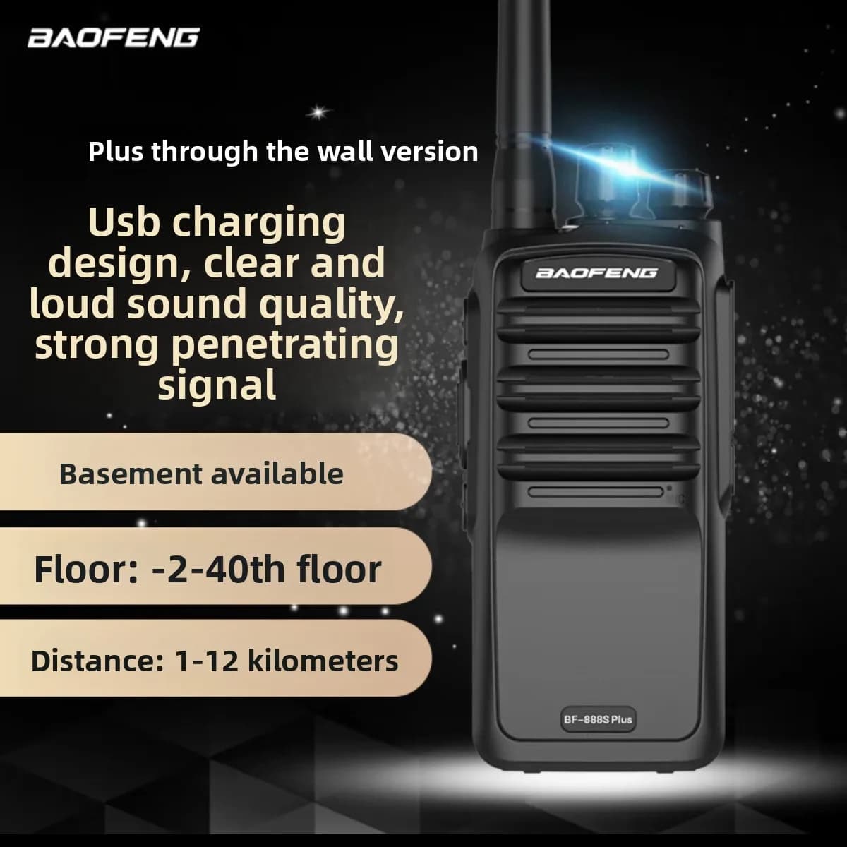 Baofeng BF-888S Plus Walkie Talkie Penetrante delle Pareti, Alta Potenza Lunga Portata e Antiscivolo per Uso Commerciale e Civile all'Aperto