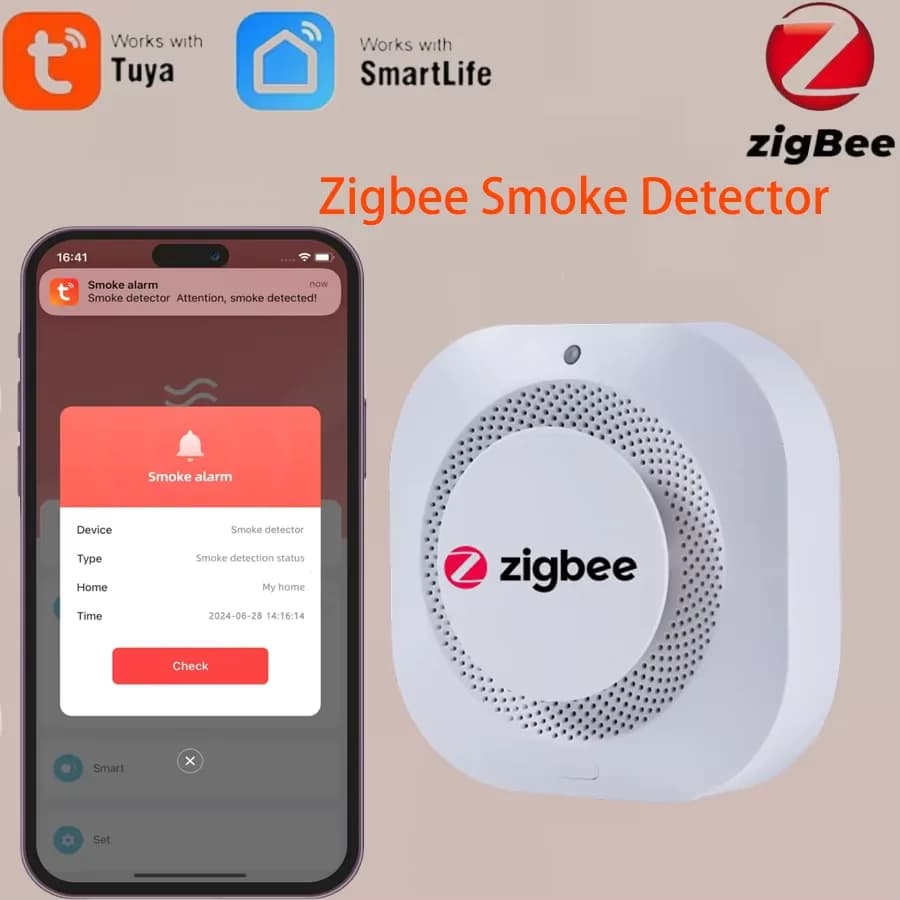 Rilevatore di fumo Tuya Zigbee Protezione antincendio intelligente Allarme di sicurezza domestica Allarme sonoro e luminoso con l'APP Zigbee Hub Smart Life