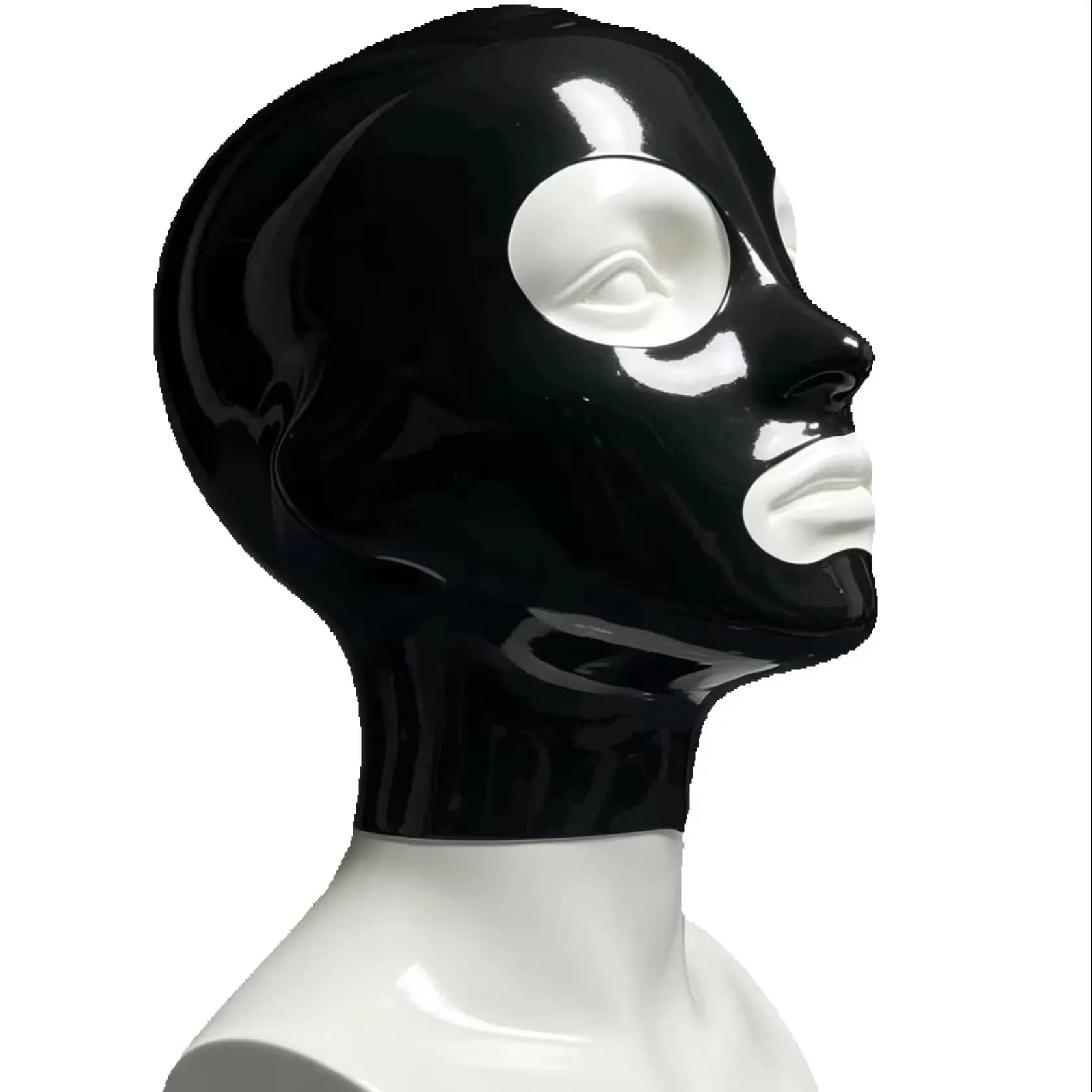 Maschera in lattice nero a copertura totale del viso con bocca aperta, copricapo in gomma unisex, maschera per discoteca e guanti