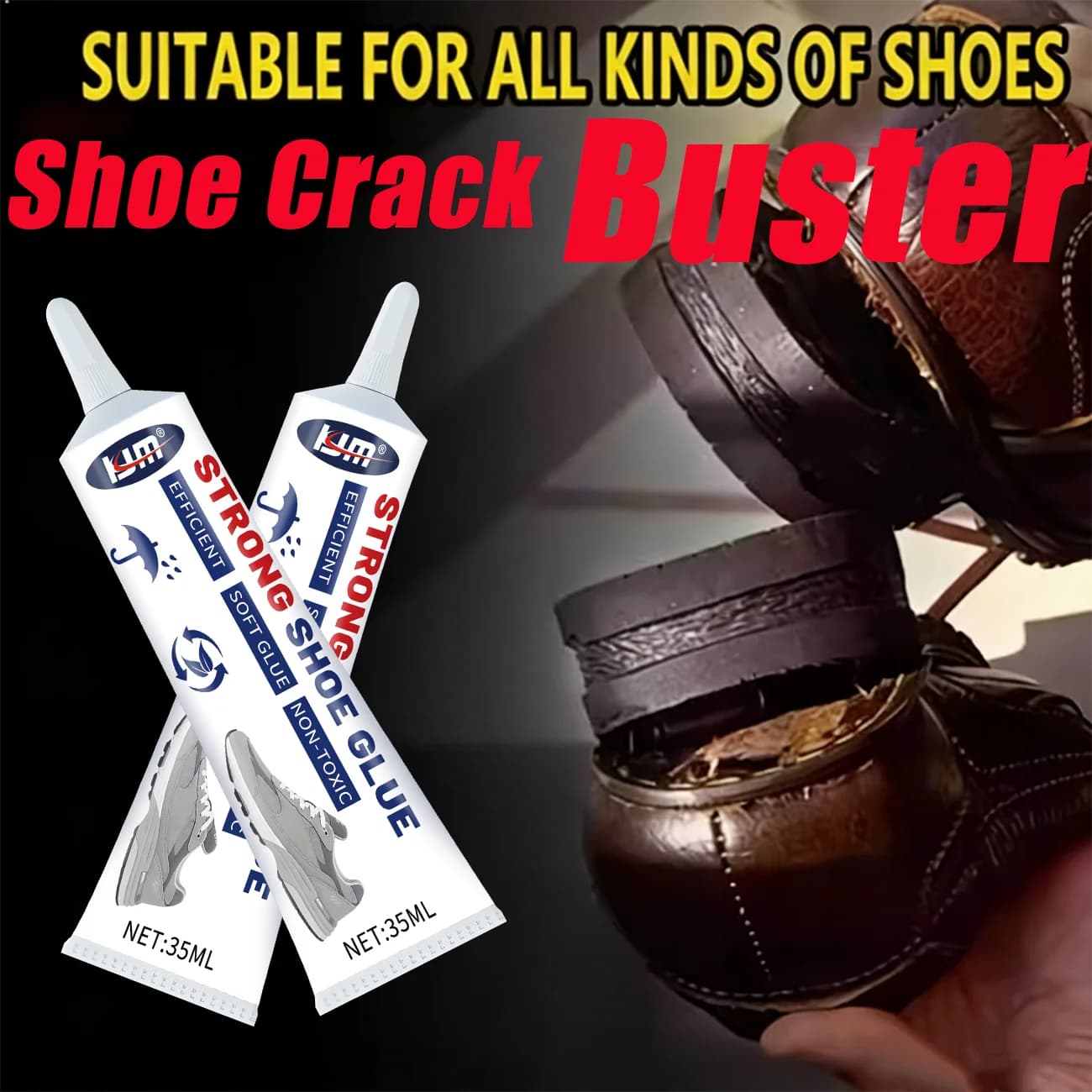 Colla forte per scarpe KJM-35Ml, adesivo flessibile per la riparazione di scarpe da ginnastica, scarpe in pelle, stivali, impermeabile e non tossico