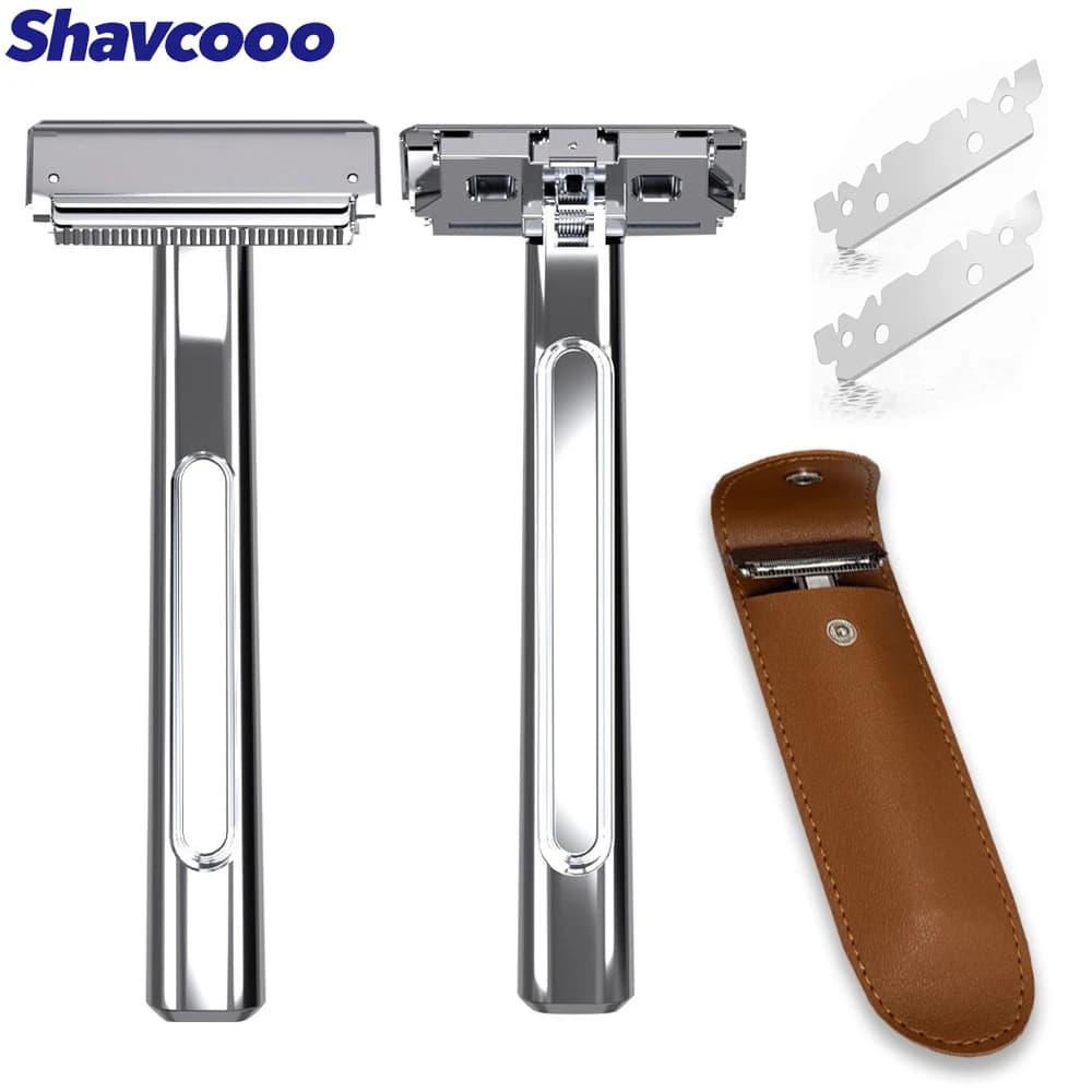 Shavcooo GP400 Glide 4.0 Pro Super Double Half DE Safety Razor Stainless Steel Magnetic Shaving Shaver with Travel Bag Gift Kit