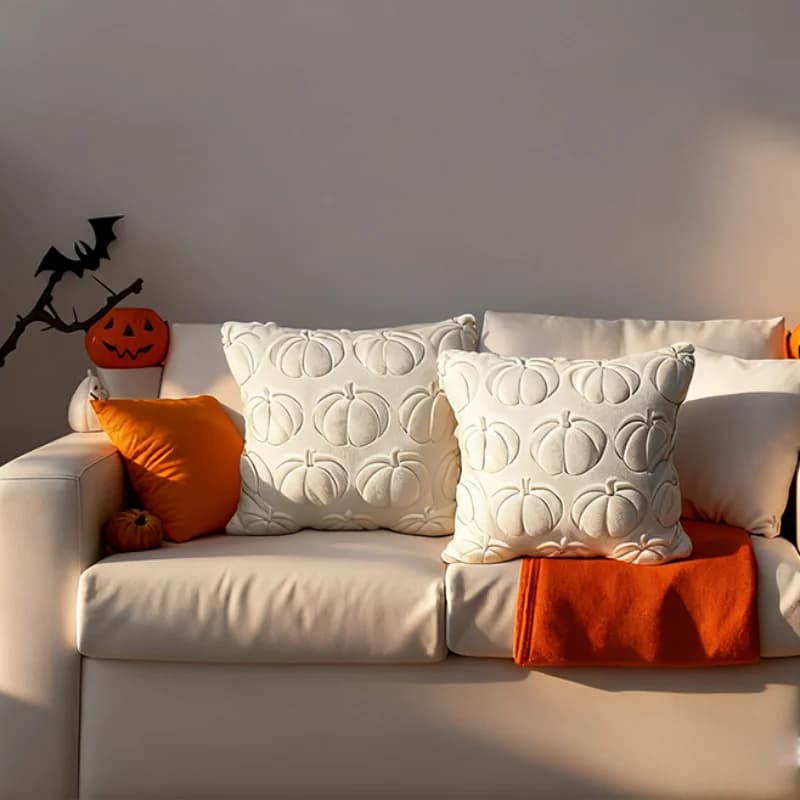 Federa in peluche con ricamo zucca di Halloween Harvest Festival Soggiorno Copridivano Biancheria da letto per camera da letto Decorazione della fodera per cuscino