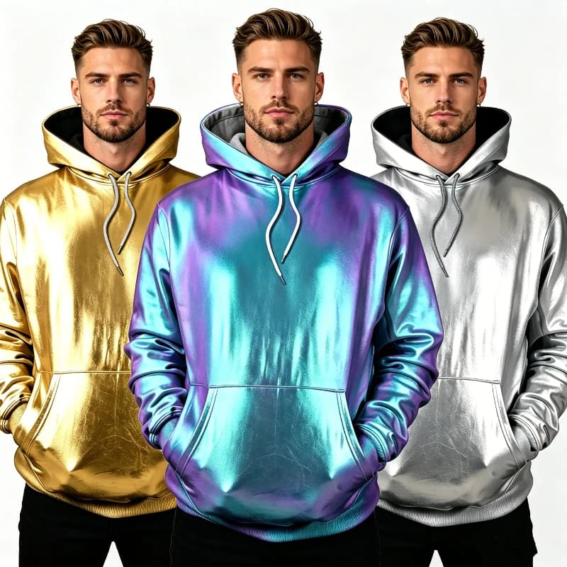 Men's Glossy Solid Color Hoodie Fashion Leisure Long Sleeve Sweatshirt Shiny Pullover Top Party Performance Cosplay Outfits