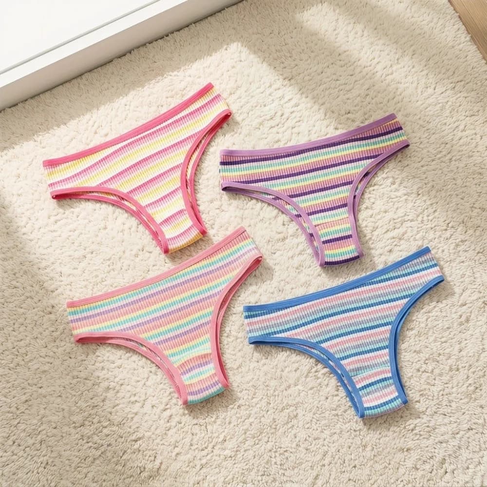 Breathable Low Waist Striped Underpants Colorful Briefs Women's Underwear Soft Cotton Triangle Panties Girls