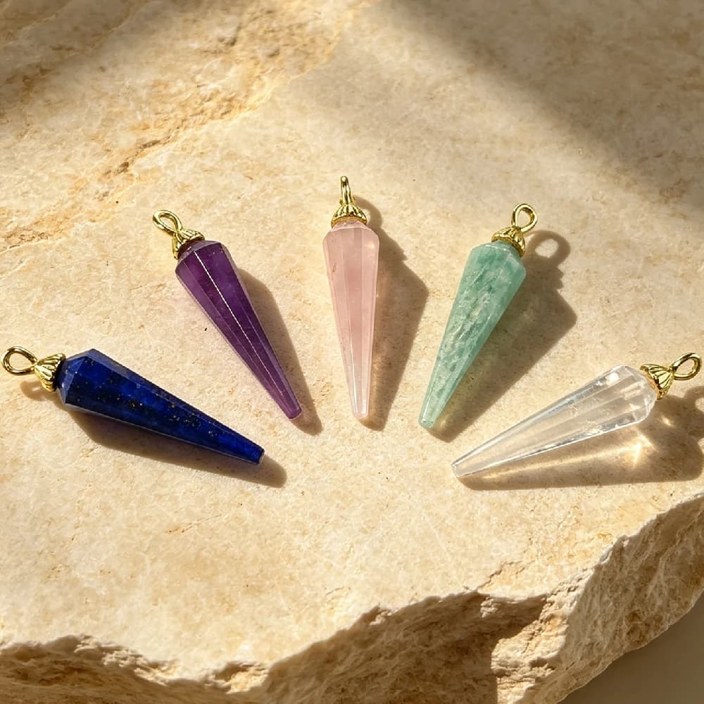 1PC Faceted Cone Natural Crystal Pendulum Pendant Pointed Gemstone Charm for DIY Necklace Women Jewelry Gold Plated P2D001