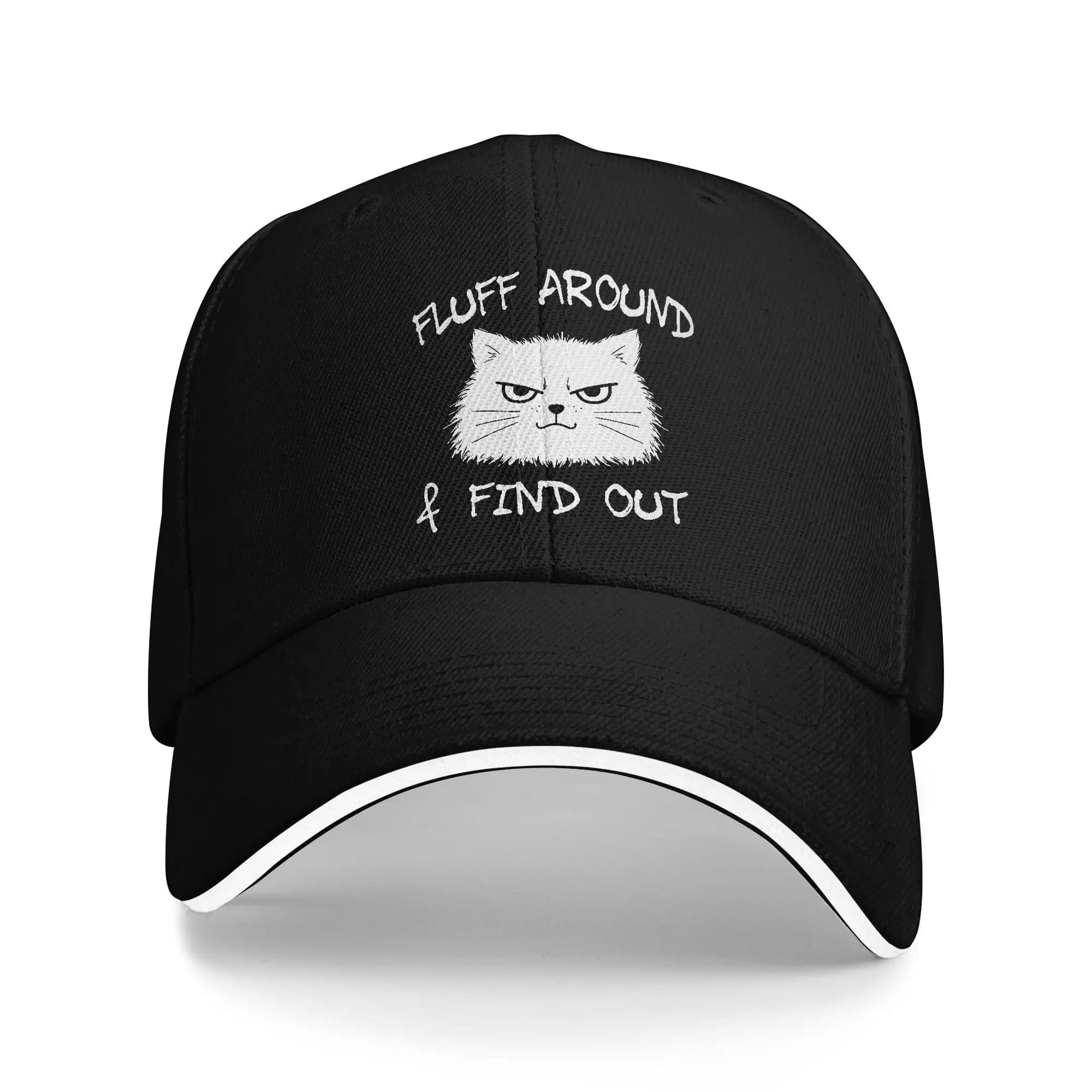 Funny Cat Fluff Around Find Out Sandwich Baseball Cap Hip Hop Sarcastic Humor Unisex All Seasons Adjustable Sun Cap Gift Hat