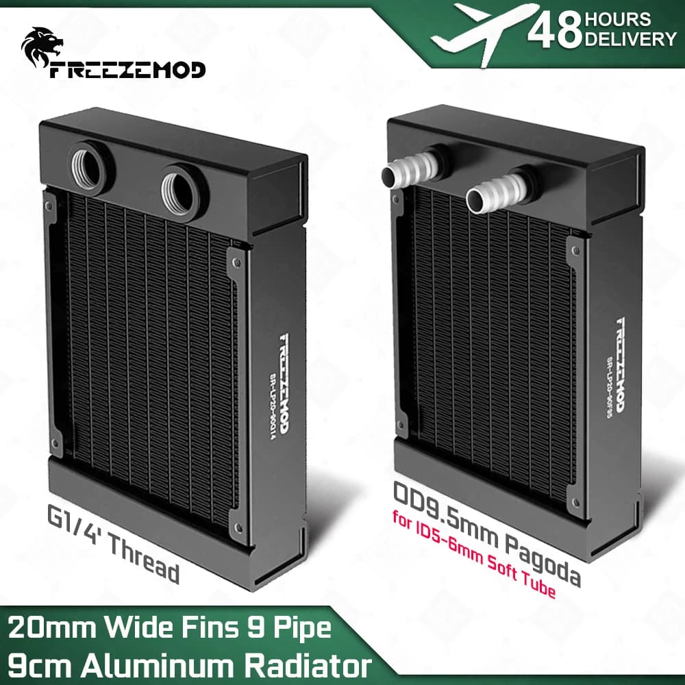 FREEZEMOD 9cm Radiator Aluminum 20mm Thick Fin 9 Pipe Supports 90mm Fans PC Case Drone Water Cooling Heat Dissipation SR-LP20-90