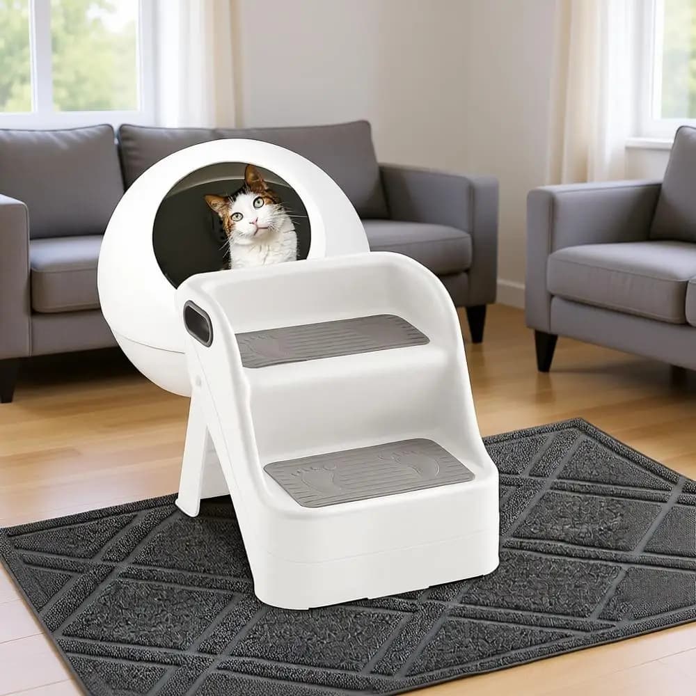 Rampa per Gatti per Gradini della Lettiera, 23 x 35 Tappetino Antiscivolo, Scale per Cani, Gradino con Piedi in Gomma per Lettiera Automatica, Adatto per Anziani