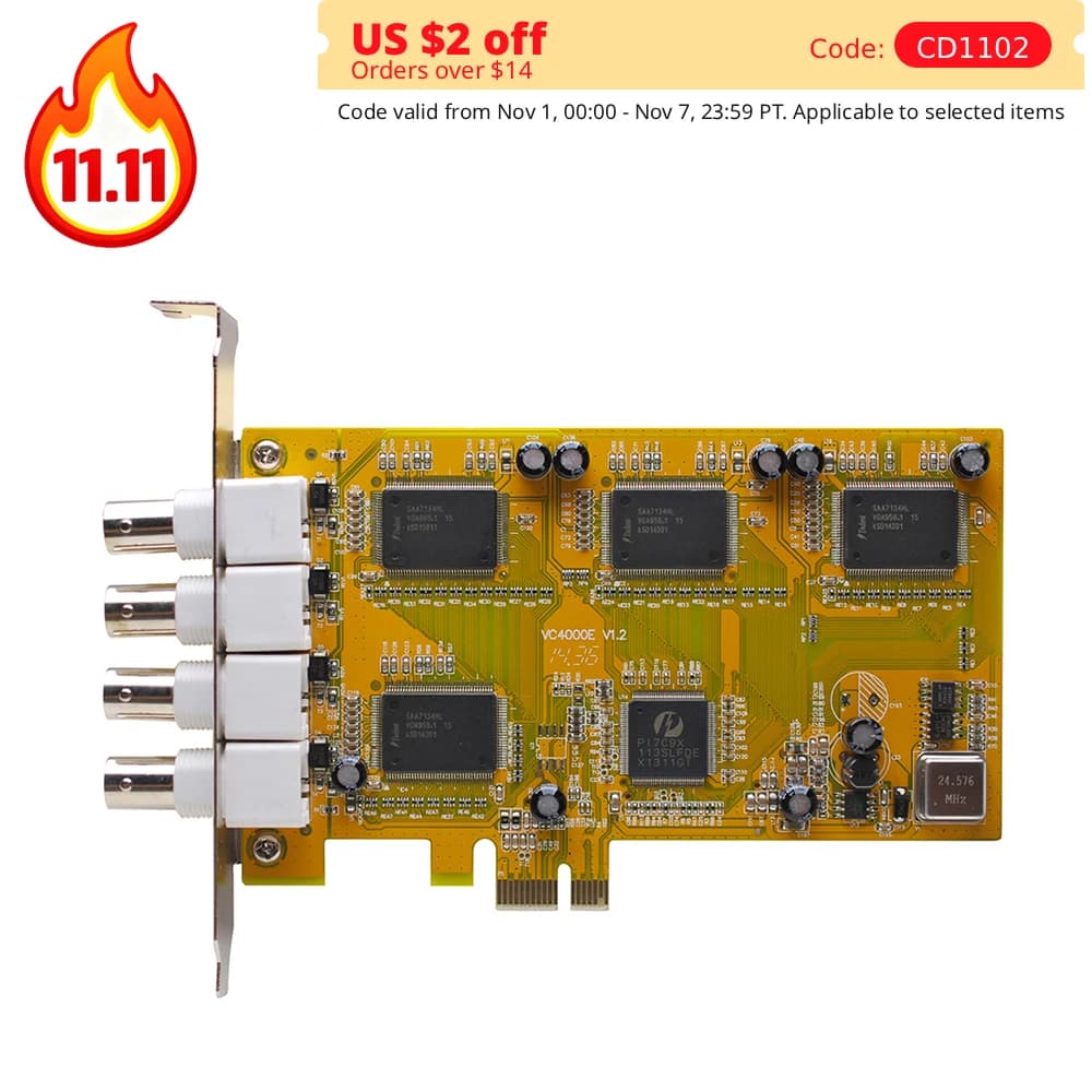 Scheda di acquisizione video VC4000E Scheda PCIE DVR Monitoraggio digitale in tempo reale a 4 canali Registrazione del disco rigido Win 7 PAL NTSC