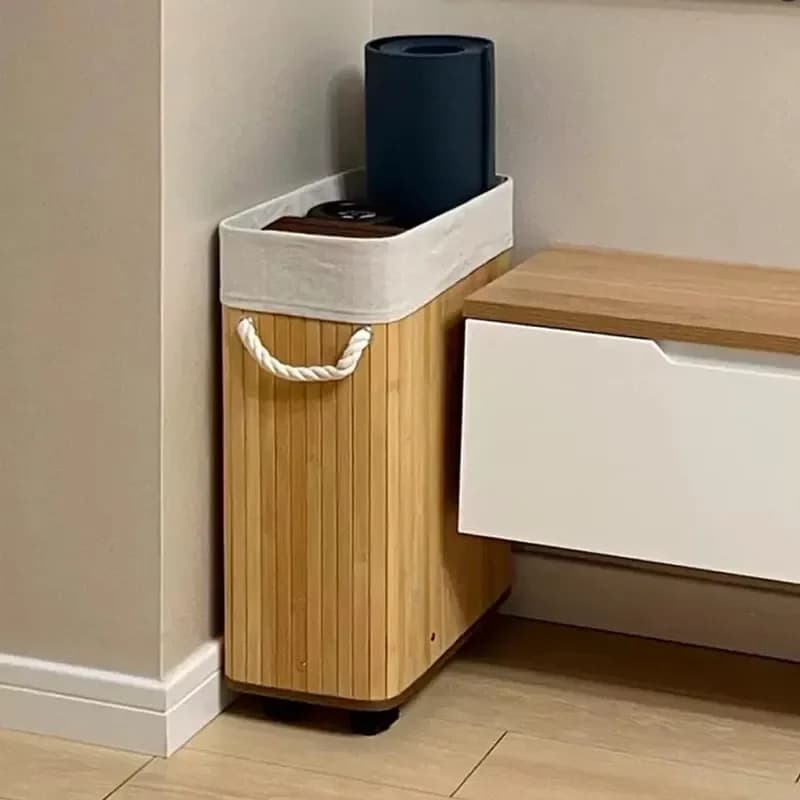For Bamboo Storage Basket Household Crevice Organizer Dirty Clothes Hamper Wrapping Paper Sundries Scroll Yoga Mat Holder