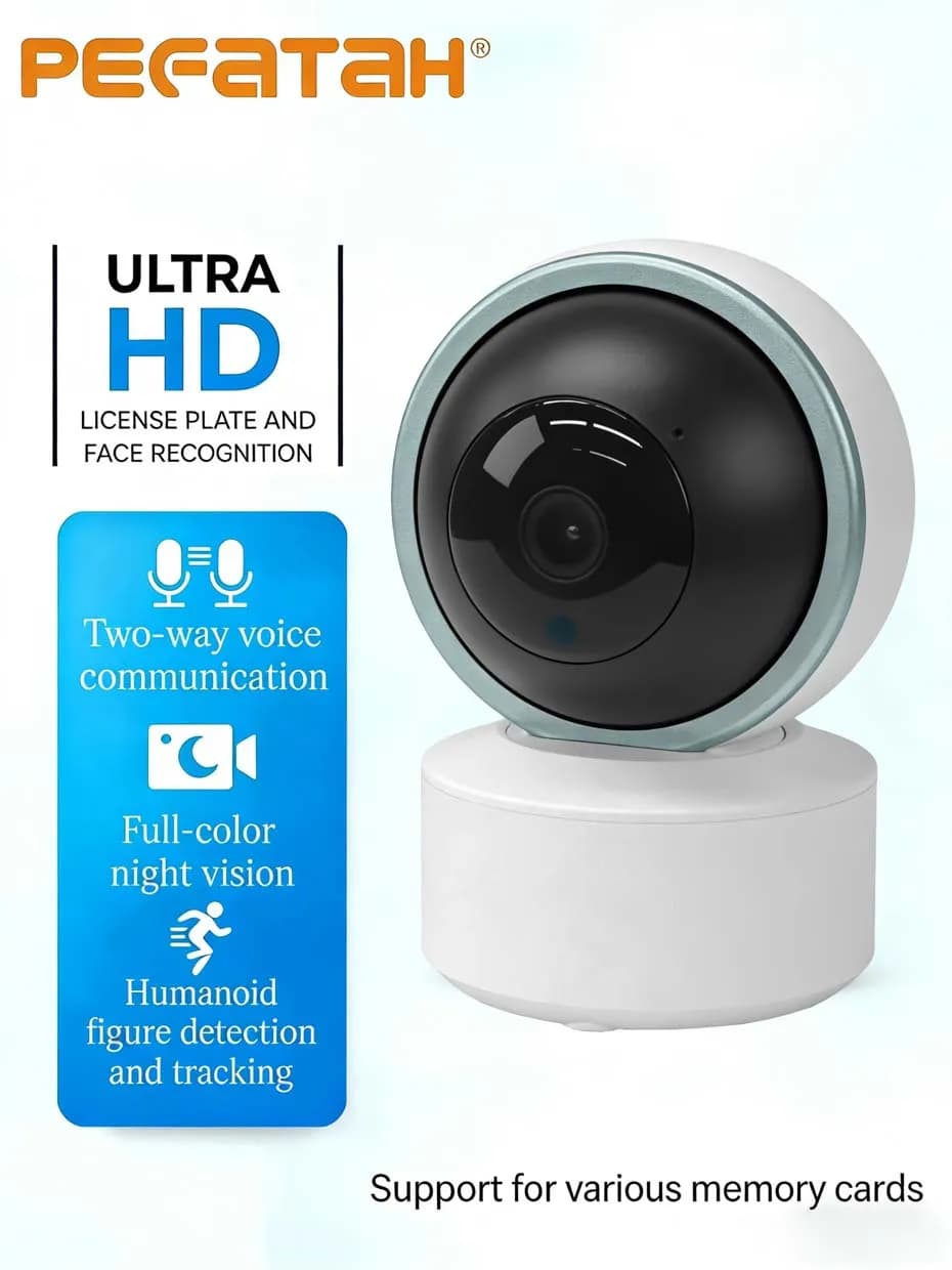 PEGATAH Tuya Smart 360 ° Telecamera di Sicurezza PTZ con Tracciamento del Movimento AI - Monitor per Bambini/Animali Domestici/Casa, Comunicazione Bidirezionale, Visione Notturna IR Nitida