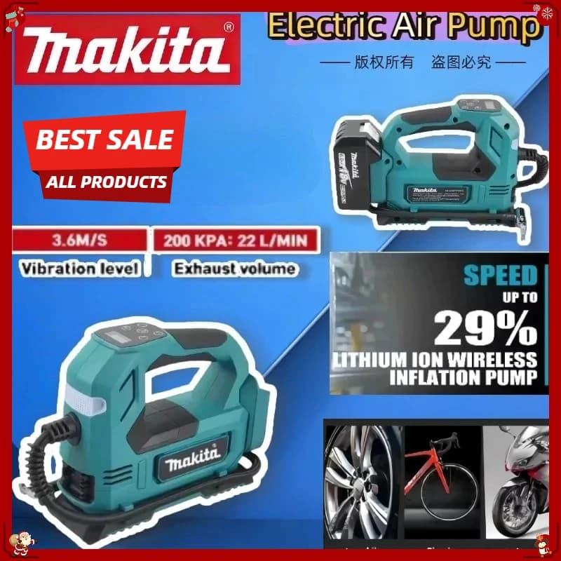 Pompa ad aria elettrica senza fili Makita con display digitale, compressore d'aria portatile per gonfiare pneumatici di auto, biciclette e palloni