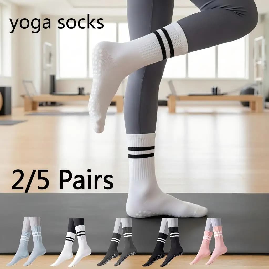Calzini da yoga antiscivolo da donna, calzini da pilates con grip, set da 2/5 paia, calzini antiscivolo per danza, barre, palestra, allenamento fitness