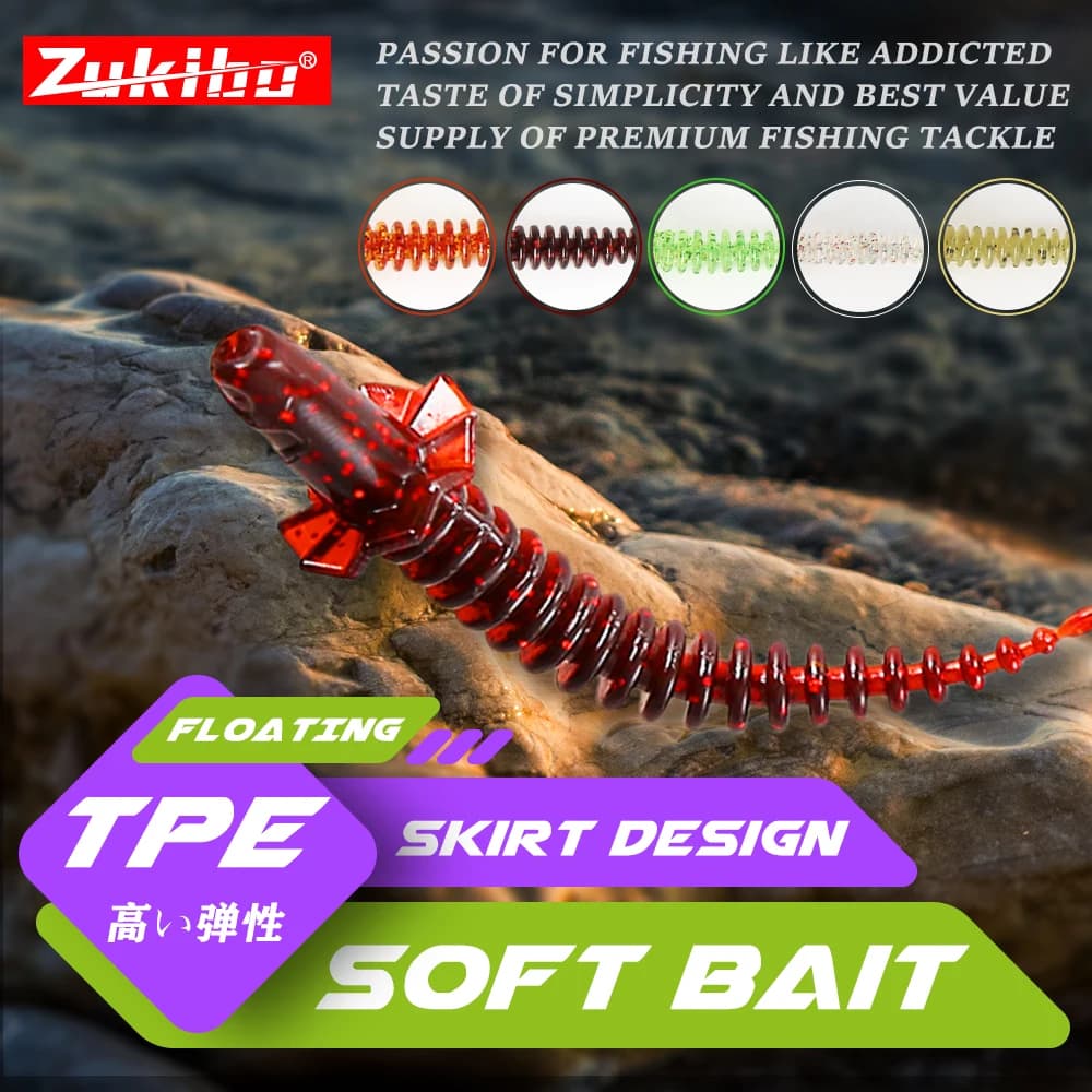 ZUKIBO14 pz/borsa Grembiule Ago Coda Altalena Esca Esca Galleggiante 50/65/75mm Esca Morbida Silicone Shaker Bass Carpa leurres Soppie strumento