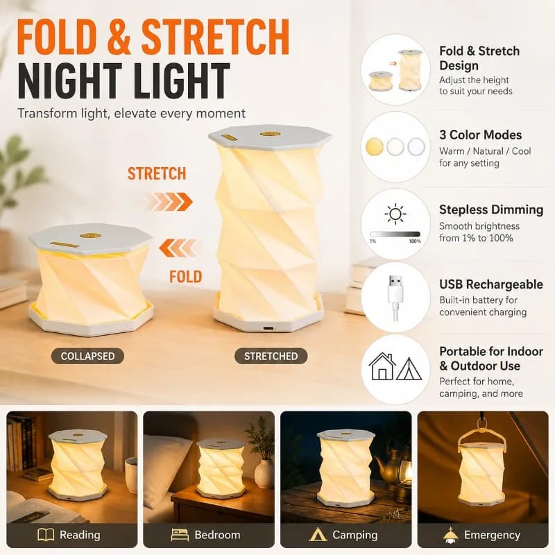 Penna Registratore con Luce LED Pieghevole, Lampada da Scrivania, Luce Notturna Rotante per Soggiorno, Campeggio e Atmosfera