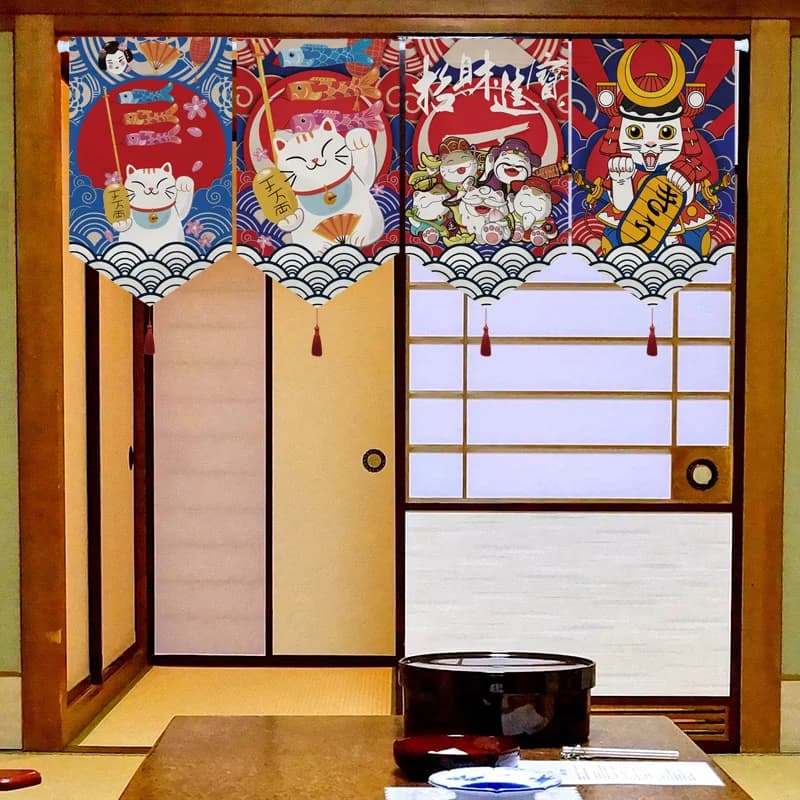 CUSTOM Lucky Cat Tenda corta giapponese Ristorante Tenda appesa Porta Triangolo Bandiera Divisorio da cucina Noren Izakaya Decor