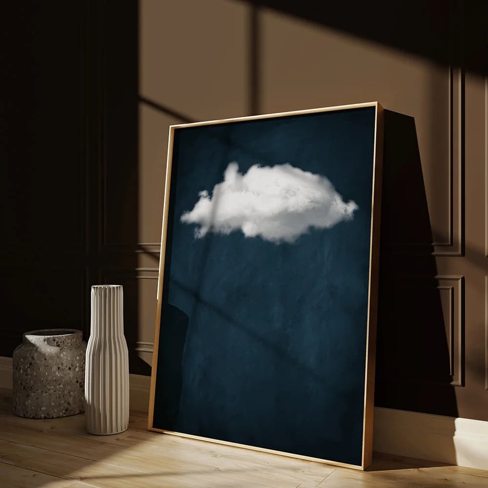 White Cloud Blue Sky Wall Art Abstract Prints Minimalist Indigo Night Poster Canvas Painting for Living Room Home Decor Pictu
