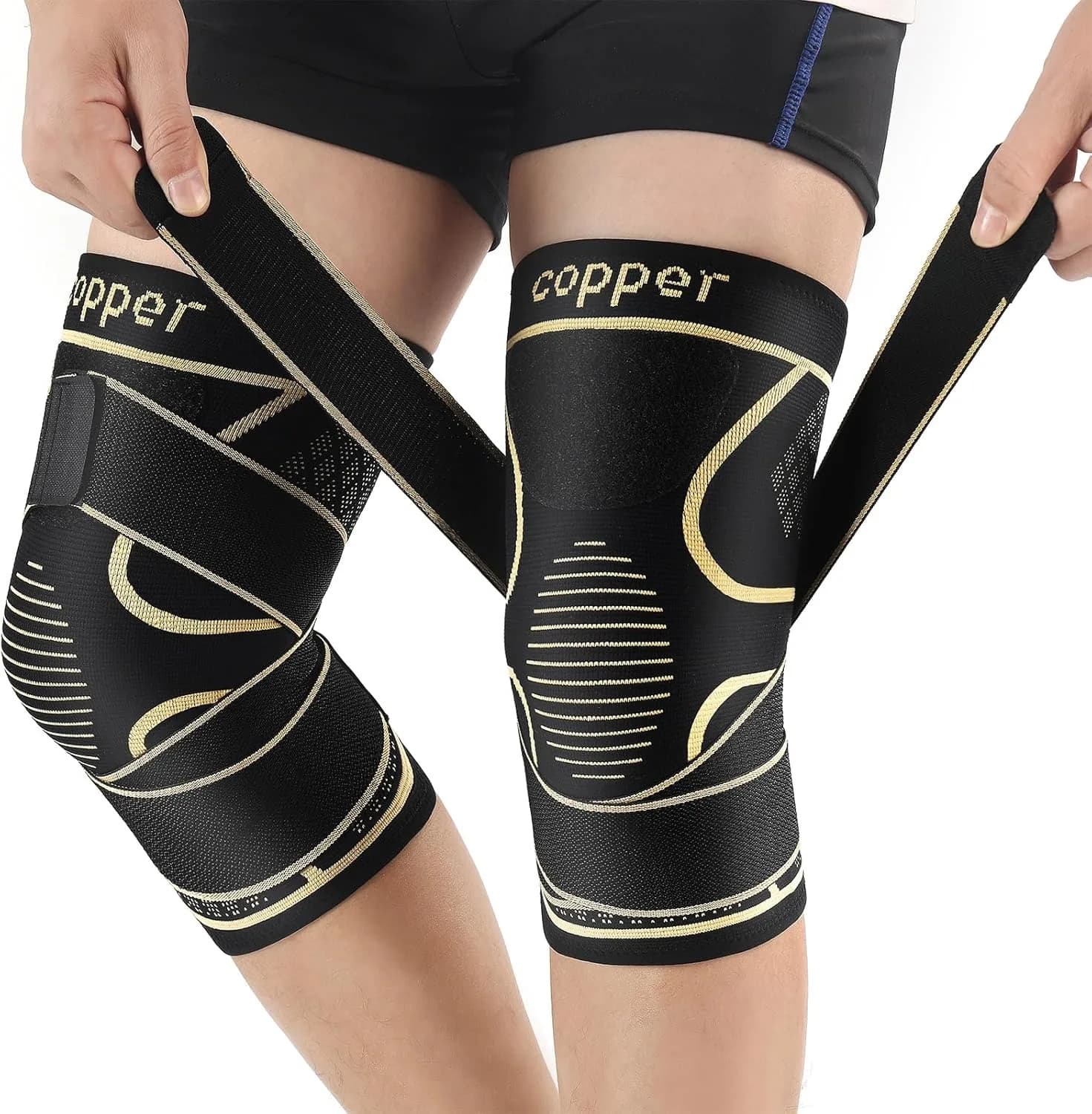Ginocchiere in rame con cinturino per dolori al ginocchio donne e uomini, manica di compressione al ginocchio per artrite, ACL, strappo del menisco