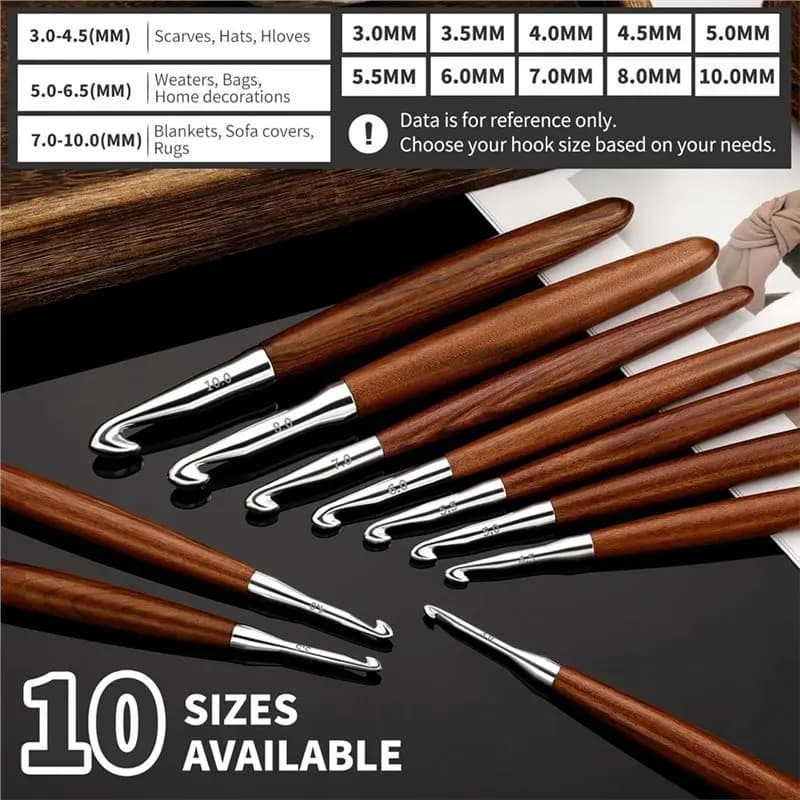 Set di uncinetti MAKE-8, uncinetti in alluminio con manico in legno per lavori artigianali fai da te, misura 3 mm-7 mm