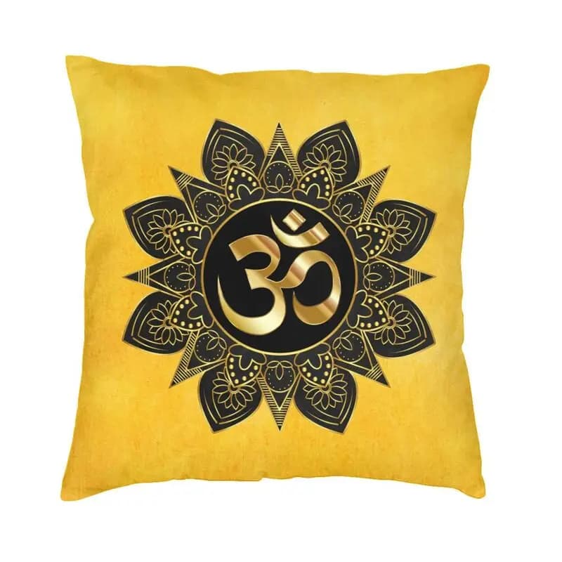 Modern Golden OM Mandala Cushion Cover for Sofa Velvet Buddhism Aum Yoga Meditation Throw Pillow Case Living Room Decoration