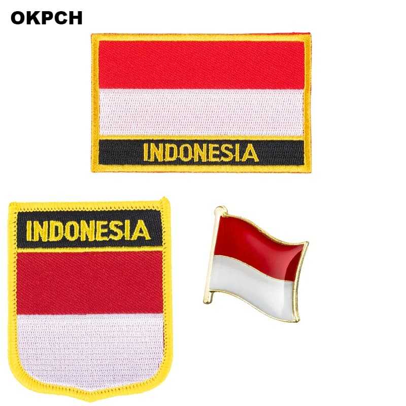 Toppe termoadesive ricamate con bandiera nazionale dell'Indonesia per abbigliamento Distintivi metallici PT0130-3