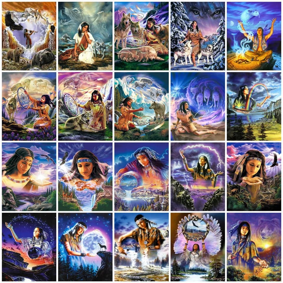 Diamond Embroidery Sale Indian Woman Man Picture Of Rhinestones Wolf Animal Painting Mountain Cross Stitch Home Decor