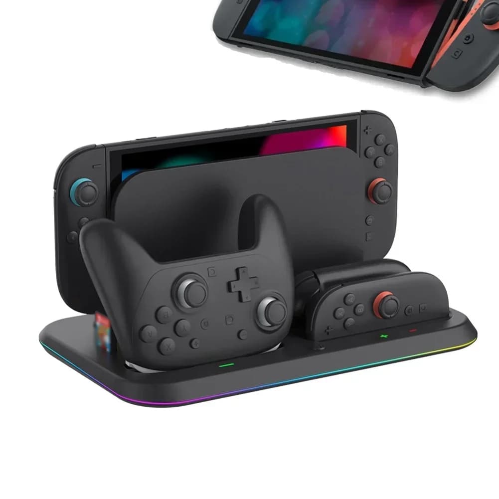 Per Nintendo Switch2 Supporto dock per caricabatterie per console di gioco con base per stazione di ricarica multifunzione RGB per archiviazione di schede di gioco