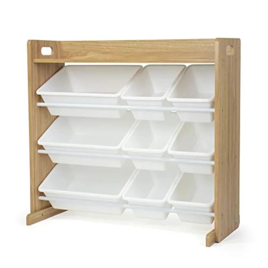 Organizzatore per Giocattoli con Ripiano Superiore e 9 Contenitori Rimovibili Naturale/Bianco, Libreria per Bambini con Organizzatore per Giocattoli - Scaffale Moderno per Giocattoli