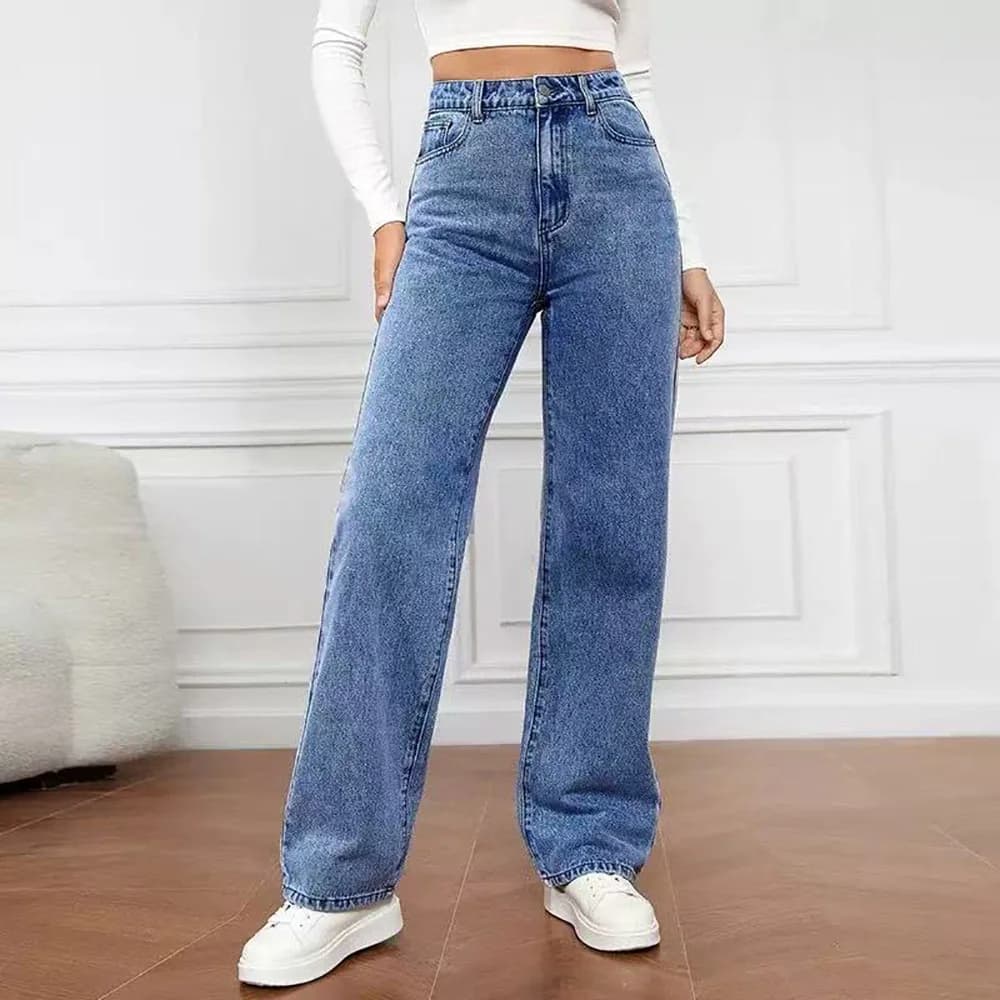 Jeans Vintage Lavati da Donna Primavera-Autunno 2026, Pantaloni Lunghi Casual alla Moda a Gamba Dritta