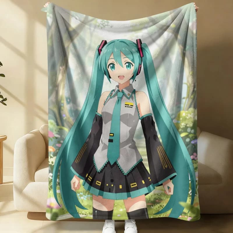 Coperta in Flanella Hatsune Miku Primavera Natura, Regalo per Fan Anime, Coperta Morbida Estiva per Divano, Letto e Viaggio
