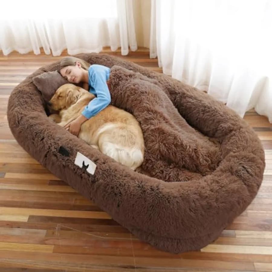 Cuccia per Cani e Persone 71''x45''x12'' Lavabile in Pelliccia Sintetica, Ortopedica, Ideale per Riposini e Sonnellini