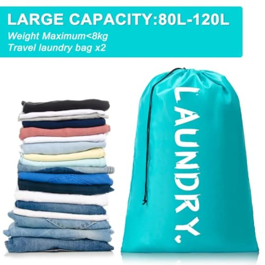 Set di 2 Sacchi XL per Bucato da Viaggio, Organizzatore per Vestiti Sporchi Lavabile in Lavatrice con Cordoncino, per 4 Carichi